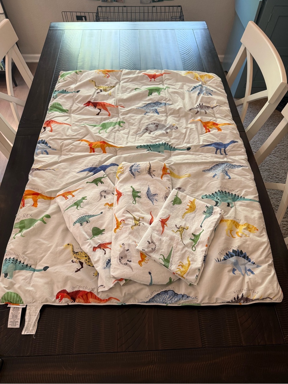 Pottery Barn Kids Finn Dino Toddler Quilt Sheet Set 4pc Watercolor Dinosaur
